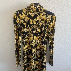 Black and Gold Baroque Print Long Sleeve Top